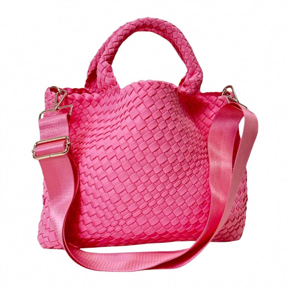 NEW AHDORNED women's lily woven neoprene tote bag in light pink